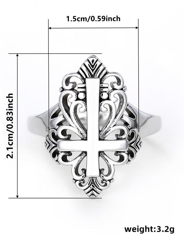 Vintage Style Hollow Cross Design Ring, Fashion Copper Jewelry for Women and Girls, Casual All-match Accessories for Party, Daily Clothing Decoration