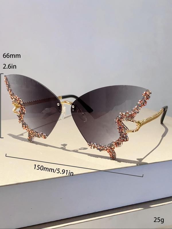 Women's Fashionable Rhinestone Decorated Butterfly Design Sunglasses, Trendy Novelty Sunglasses for Travel & Daily Use, Fashion Accessories for Outdoor Activities