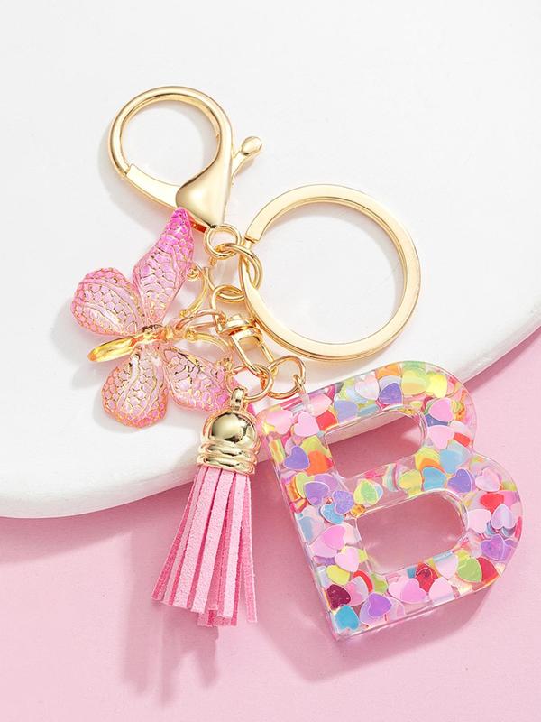 Cute Letter & Butterfly Design Keychain for Women & Girls, 1 Count Colorful Acrylic Keychain for Bag, Car Key, Decoration, Fashion Keychain for Gift, Fall Outfits, Fall Freshness Car Accessories For Girls