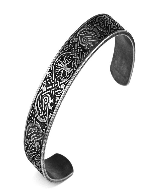 Vintage Celtic Raven Design Cuff Bracelet, Ethnic Pattern Bracelet for Men & Women, Fashion Hand Jewelry for Party, Daily Clothing Decor