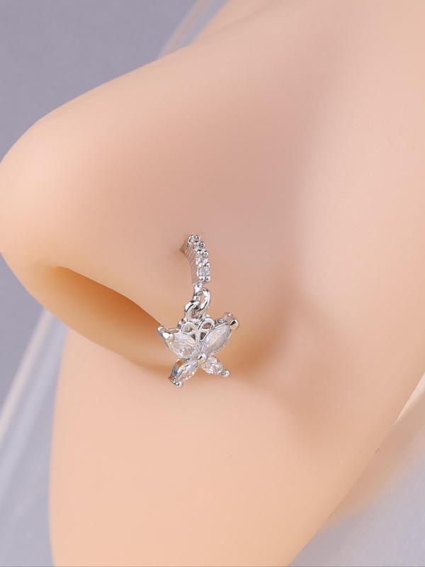 Fashion Elegant Butterfly Rhinestone Decorated Nose Ring, Summer Trendy Hoop Nose Ring, Stylish Nose Piercing Jewelry, Fashion Body Jewelry for Women