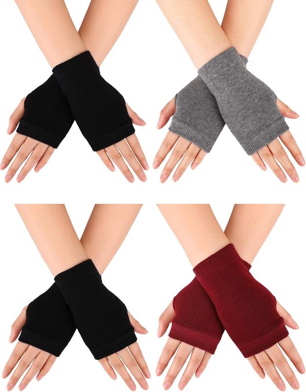 Fingerless Warm Gloves with Thumb Hole Cozy Half Fingerless Typing Gloves Knit Mittens for Women Men 4 Pairs