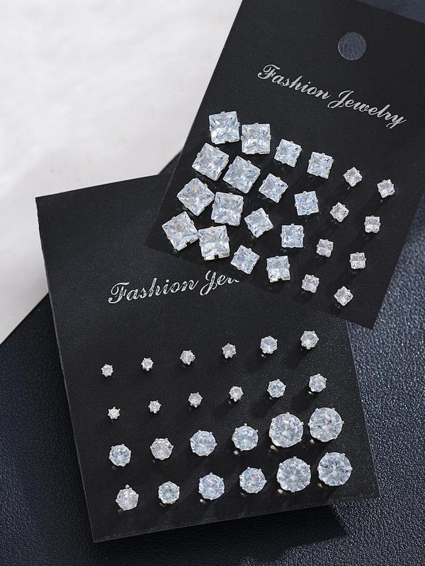 Punk Street Style Rhinestone Stud Earrings, Summer 2024 New Style Geometric Design Ear Piercing Kits, Trendy All-match & Exquisite Jewelry for Birthday Gift for Back To School