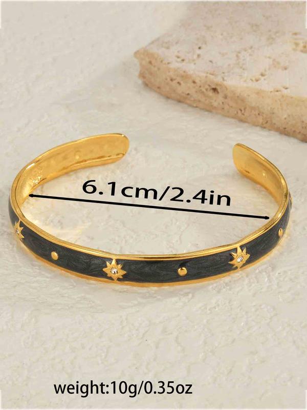 Vintage Starry Oil-dripping Bracelet  for Women, Rhinestone Decorated Cuff Bangle, Elegant All-match Fashion Accessories for Daily Wear, Exquisite Jewelry for Birthday Gifts