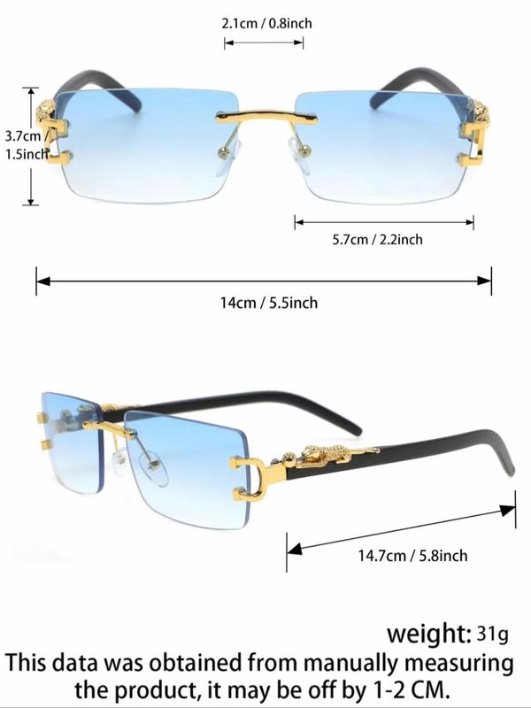 Unisex Simple Style Rectangle Frame Sunglasses, Trendy Casual Rimless Sunglasses for Everyday Use, Fashion Accessories for Outdoor Activities