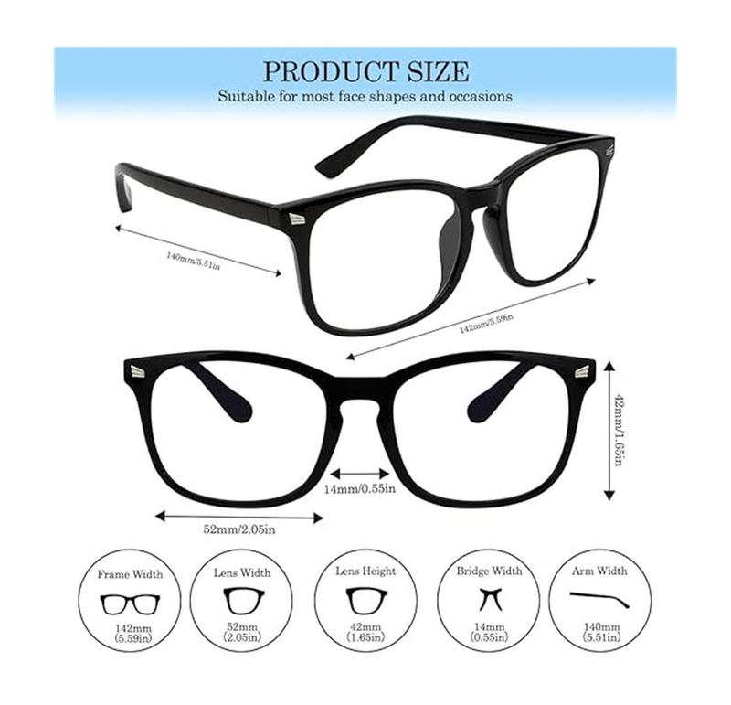 2 Pack Computer Gaming Glasses, Simple Eyeglasses for Men and Women, Fashion Large Size Square Frame Eyeglasses for Everyday Use