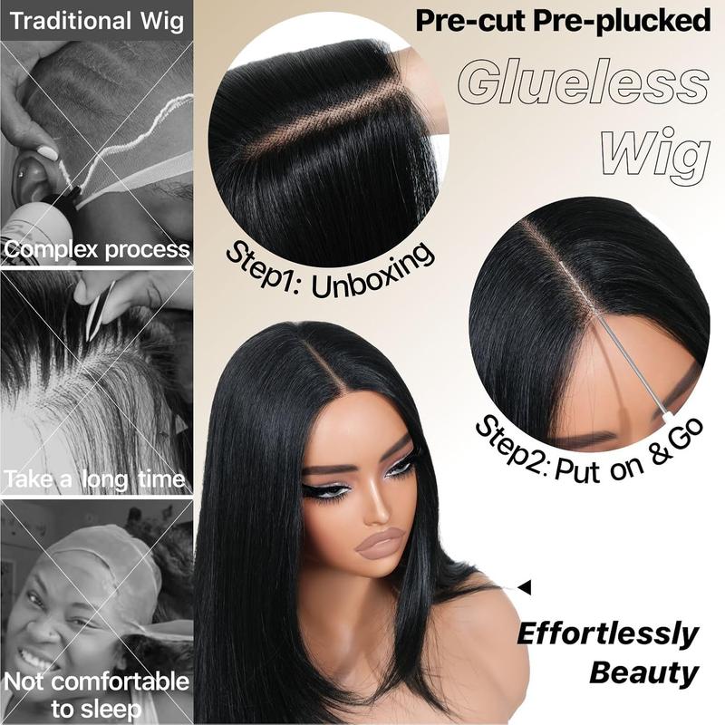 OurWigs Wear and Go Glueless Wigs Pre Plucked Pre Cut for Beginners Long Layered Straight Synthetic Lace Front Wigs with bangs 26 Inch 3 Seconds to Wear for Beginners