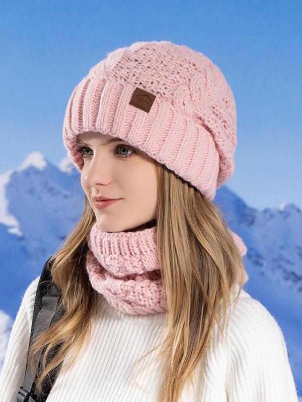 Women's Solid Color Braided Design Beanie Hat, Casual Warm Knit Hat, Fashion Accessories for Fall & Winter