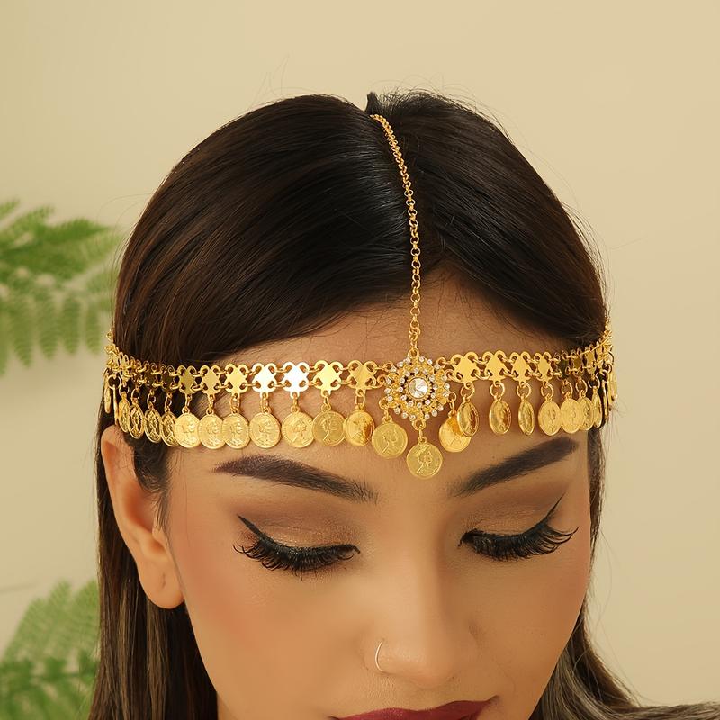 Vintage Boho Chic Coin Headpiece - Adjustable, Versatile, Casual, Charming Accessory for Women - Perfect for Party, Ball, Music Festival, Date, Gift, Summer Vacation, Holiday Wear, Eid, and Pop Culture Enthusiasts