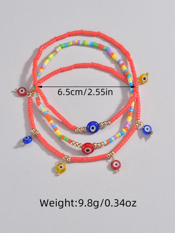 Women's Cute 2024 New Style Beaded & Eye Design Anklet, Boho Style Multilayer Foot Jewelry for Beach Party Vacation, Fashion Accessories for Women & Girls