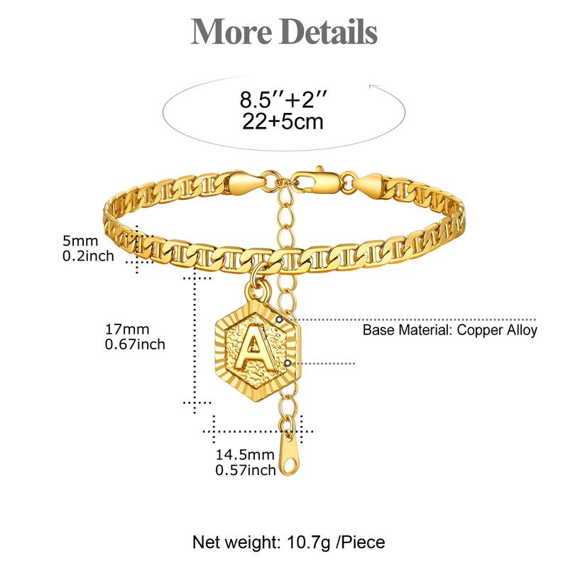 U7 Initial Pendant Anklet Heart Pendant Mariner Chain Figaro Chain Stu-Link Chain Anklet Ankle Bracelet Letter Pendant Golden Anklet Waterproof Summer Beach Jewelry for Women