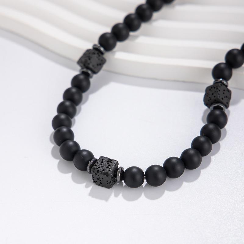 Men's Vintage Volcanic Stone Jewelry 2-Piece Set - Hip Hop Beaded Necklace and Bracelet, Very Fashionable and Versatile