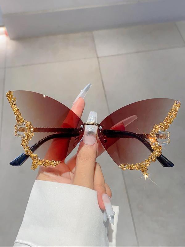 Women's Fashionable Rhinestone Decorated Butterfly Design Sunglasses, Trendy Novelty Sunglasses for Travel & Daily Use, Fashion Accessories for Outdoor Activities