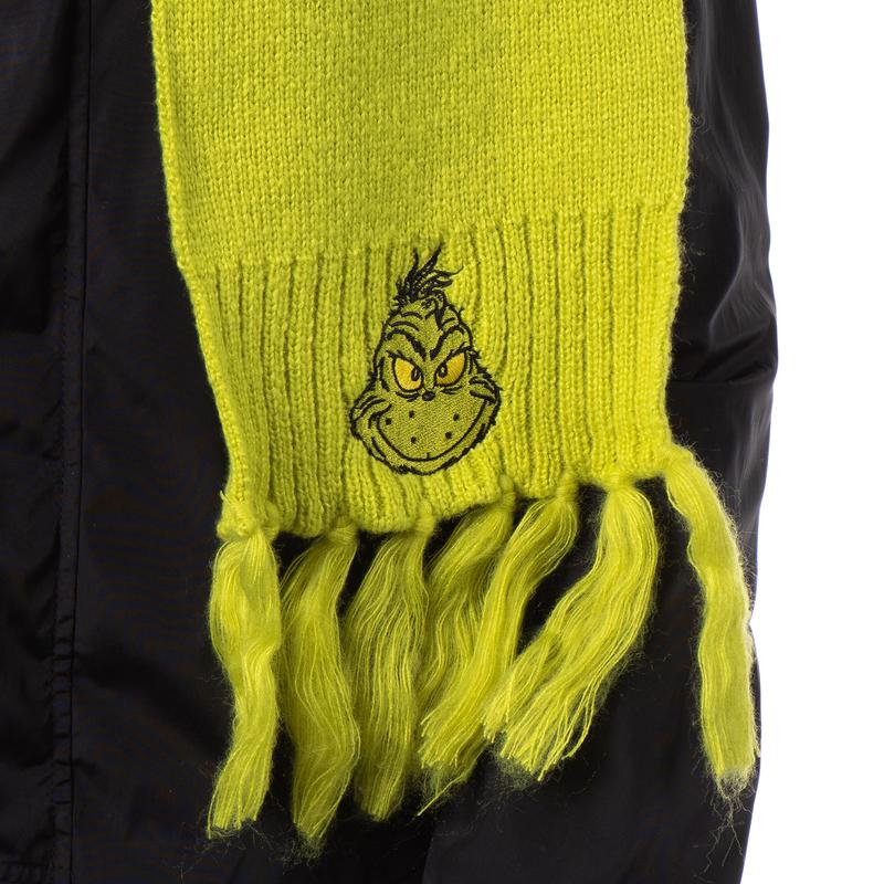 Dr. Seuss The Grinch Embroidered Design Adult Knit Scarf and Pom Cuffed Beanie Set