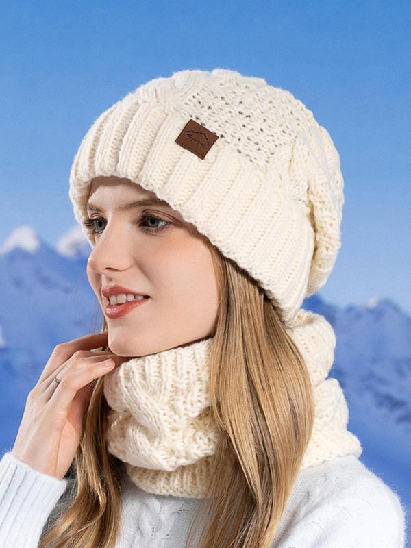 Women's Solid Color Braided Design Beanie Hat, Casual Warm Knit Hat, Fashion Accessories for Fall & Winter