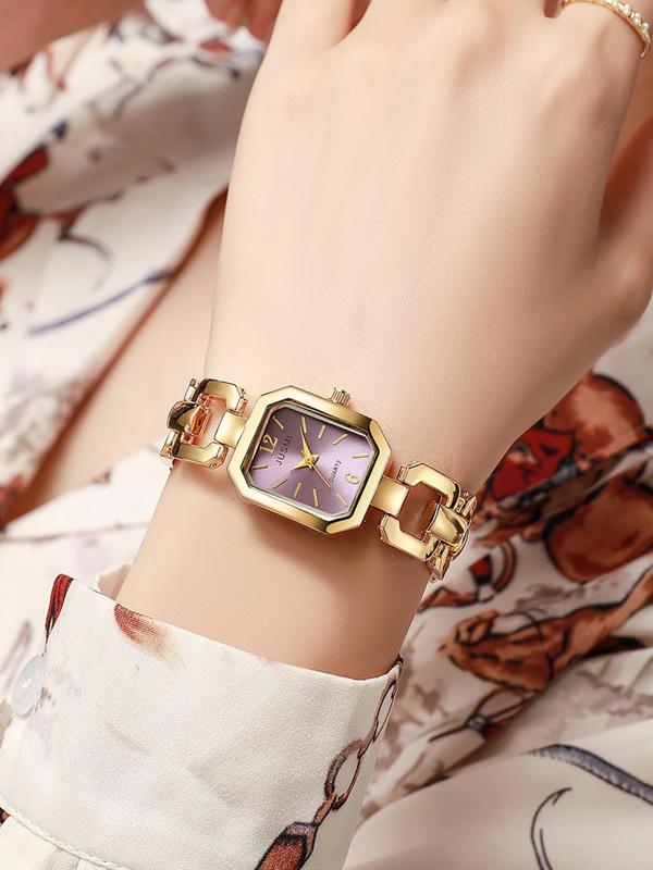 Women's Elegant Square Dial Quartz Watch, Fashionable Wristwatch with Adjustable Chain Bracelet, Trendy Watch for Daily Life, Exquisite Watch for Gift