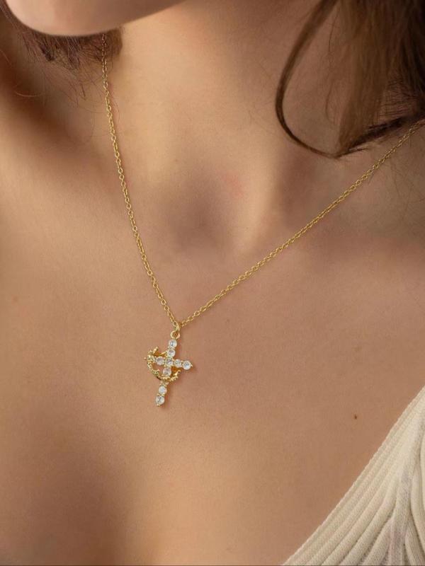 Women's Elegant Cross Crown Pendant Necklace, Fashion Jewelry for Party, Daily Clothing Decor, Trendy All-match & Exquisite Jewelry for Birthday Gift