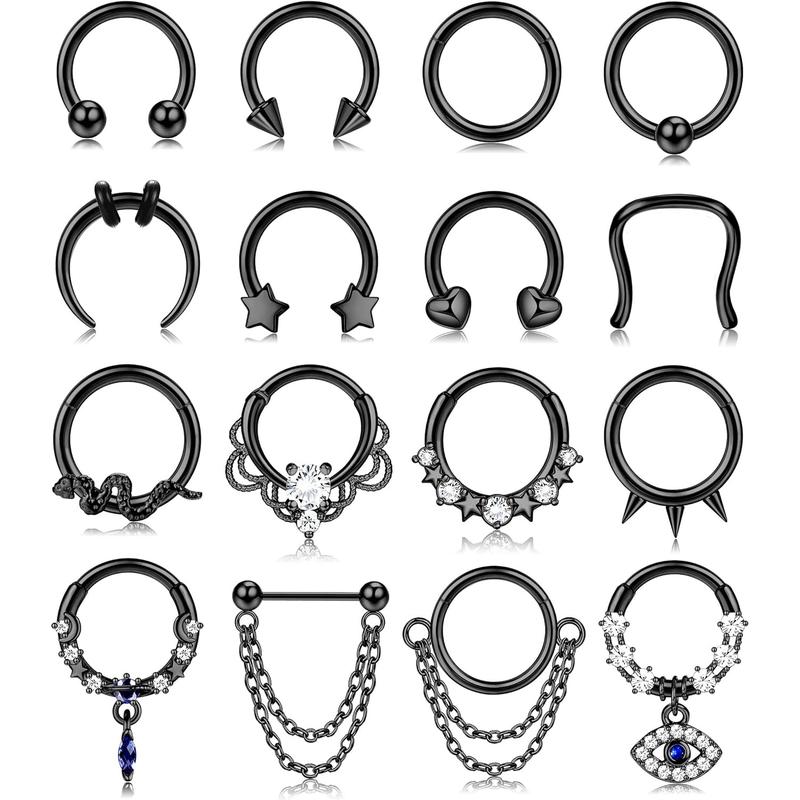 Fansilver 16 count 16G Septum Rings for Women Men Septum Jewelry Horseshoe Clicker Dangle Nose Rings Hoops Surgical Steel Helix Cartilage Hoop Earrings Tragus Daith Septum Nose Piercing Jewelry 8MM