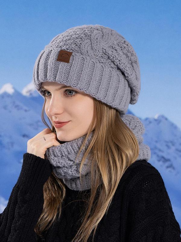 Women's Solid Color Braided Design Beanie Hat, Casual Warm Knit Hat, Fashion Accessories for Fall & Winter