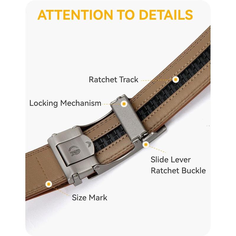 CHAOREN Mens Belt Leather Ratchet Belt - Customizable Fit, Effortless Style (35mm,White Silver)