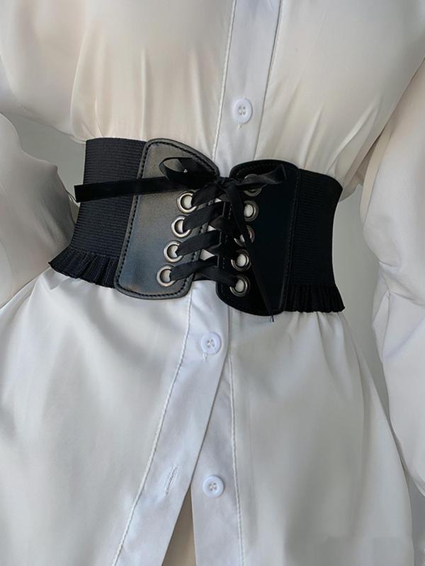 Women's Solid Color Lace Up Corset Belt, Casual Elastic Waistband for Dress & Shirt, Fashion Wide Belt for Party, Daily Clothing Decor, Trendy All-match & Exquisite Belt for Gift