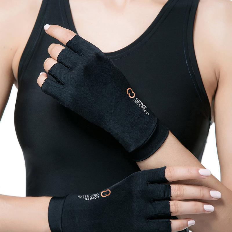 Copper Compression Gloves for Men and Women - All-Day Hand Comfort Relief Half Finger Design