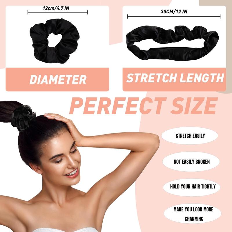 8 Pack Hair Ties Silk Scrunchies for Women Soft Satin Hair Scrunchies Elastic Hair Ties No  Ponytail Holders Rubber Bands Hair Accessories Gifts (Black (8 Pack))