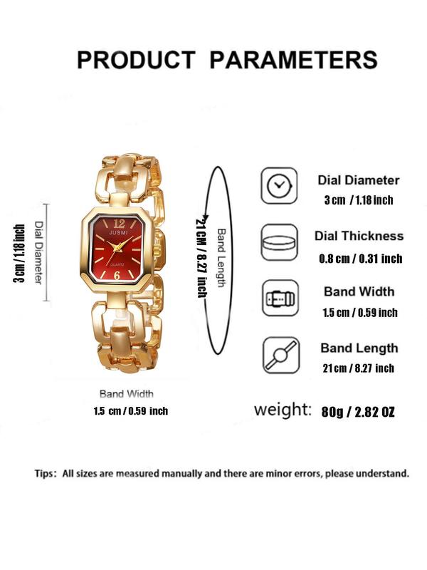 Women's Elegant Square Dial Quartz Watch, Fashionable Wristwatch with Adjustable Chain Bracelet, Trendy Watch for Daily Life, Exquisite Watch for Gift