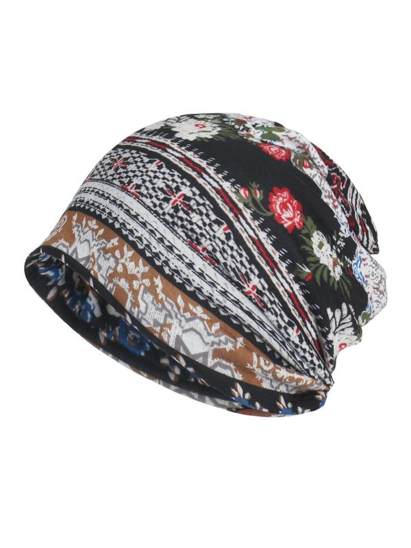 Unisex Casual Floral Print Sleep Beanie, Skull Cap