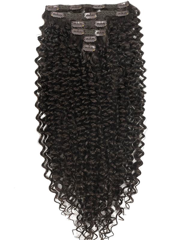 26 Inch Black Long Curly Clip-in Hair Extensions, Gorgeous Fluffy Wigs for Women, Synthetic Extensions for Party, Daily Use