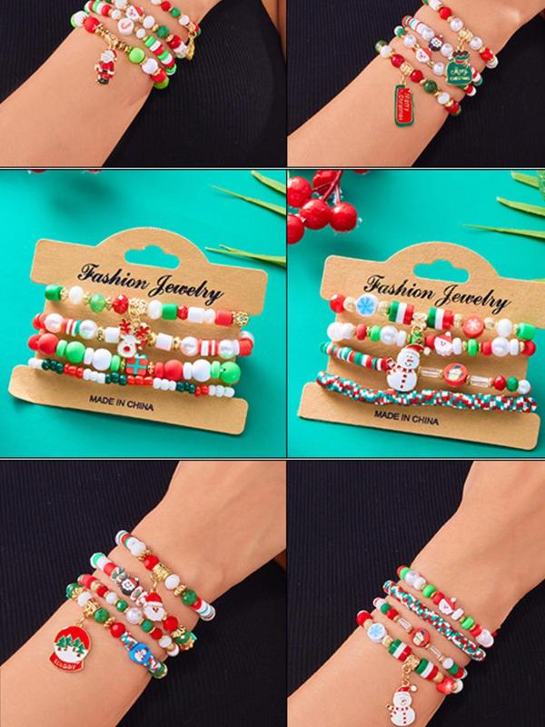 Christmas Themed Beaded Bracelets, Fashionable Jewelry for Women & Girls, Trendy All-match & Exquisite Jewelry for Birthday Gift