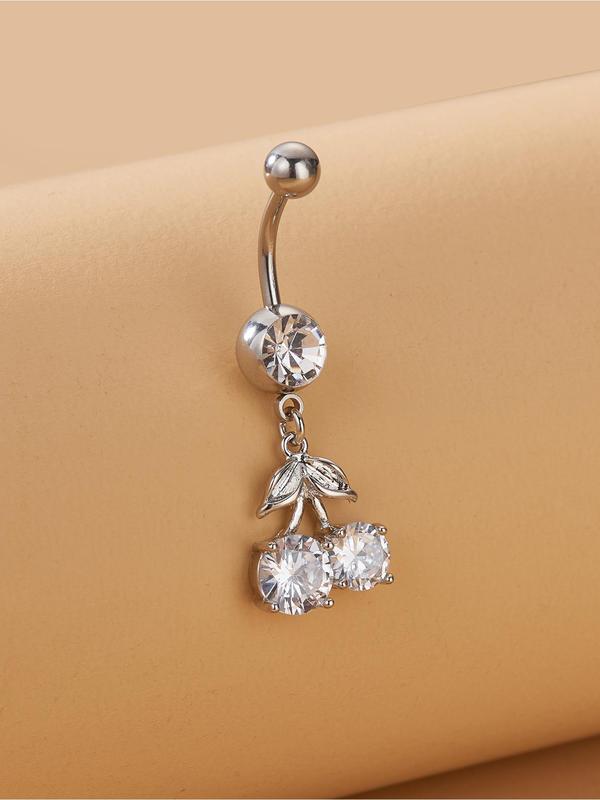 Women's Elegant Rhinestone & Cherry Design Belly Ring, Exquisite Trendy Belly Ring for Women & Girls, Fashion Body Jewelry for Party Decor for Crop Tops