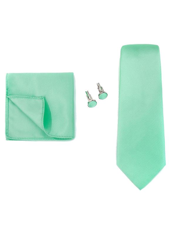 Men's Solid Color Classic Striped Tie & Handkerchief & Cufflink Set for Gift, 2024 Business Formal Suit Accessories