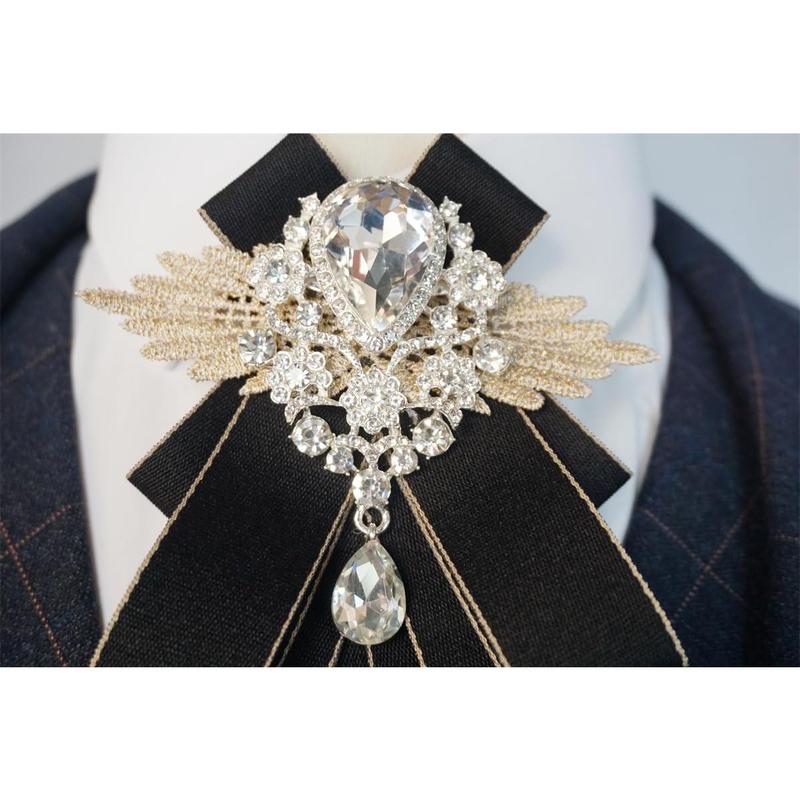 Bow Ties for Men Self Tie Jabot Collar Brooch Pins Fashion PreTied Neck Tie Bow Tie Rhinestone Brooch for Groom