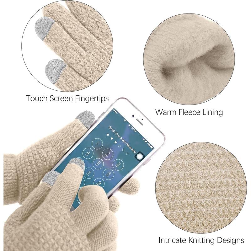 Winter Warm Sets Knitted Scarf Beanie Hat Touch Screen Gloves and Winter Ear Warmer Hats for Women or Men