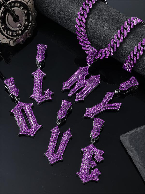 Men's Street Trend Rhinestone Chunky Chain Pendant Necklace, Stylish Exquisite Hip Hop Letter A Pendant Necklace, Fashion Jewelry As Birthday Gift for Boyfriend