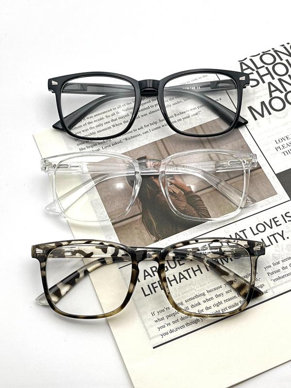 Unisex Minimalist Casual Plain & Leopard Design Square Frame Eyeglasses, Fashion Eyeglasses for Work, Daily Clothing Decor