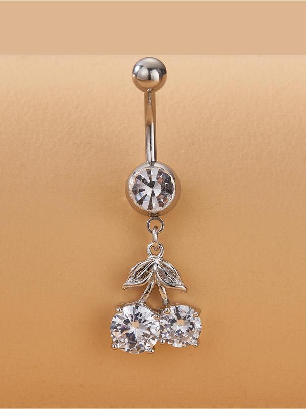 Women's Elegant Rhinestone & Cherry Design Belly Ring, Exquisite Trendy Belly Ring for Women & Girls, Fashion Body Jewelry for Party Decor for Crop Tops