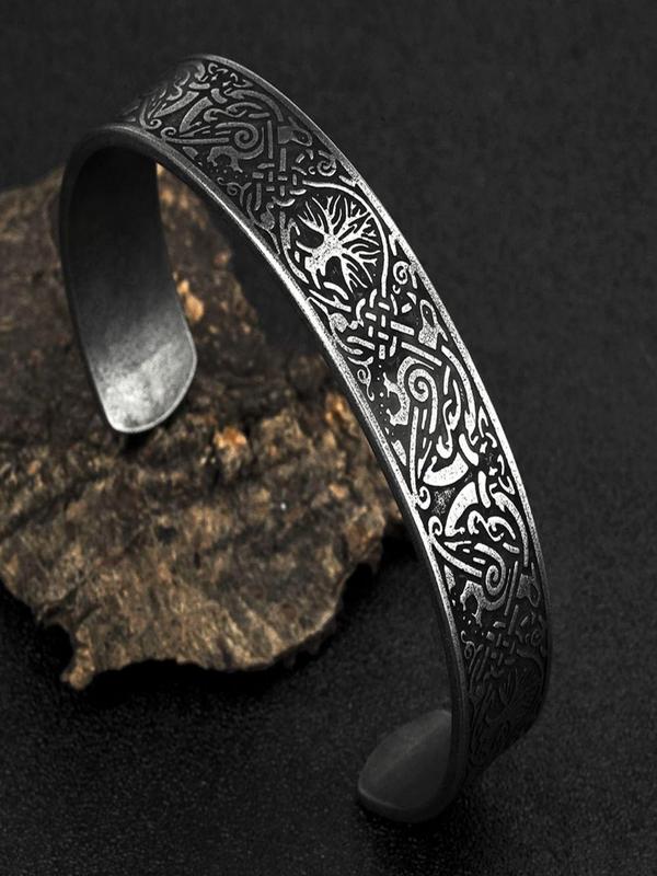 Vintage Celtic Raven Design Cuff Bracelet, Ethnic Pattern Bracelet for Men & Women, Fashion Hand Jewelry for Party, Daily Clothing Decor