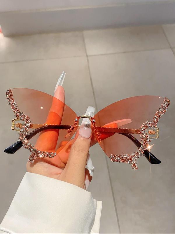 Women's Fashionable Rhinestone Decorated Butterfly Design Sunglasses, Trendy Novelty Sunglasses for Travel & Daily Use, Fashion Accessories for Outdoor Activities