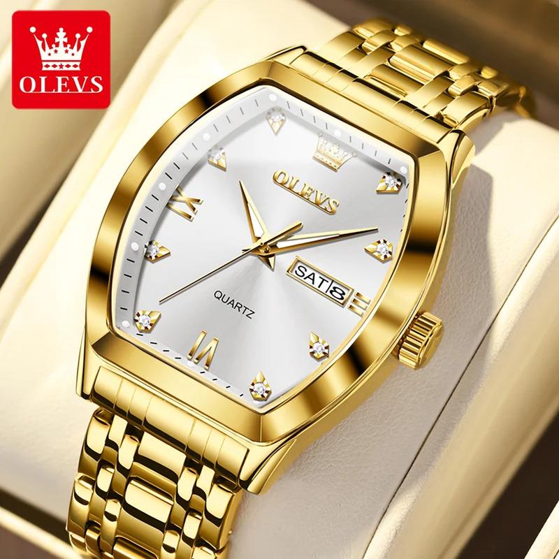 OLEVS New Men's Watches Quartz Luxury Gold Watch Classics Tonneau Dial Top Brand Waterproof Luminous Quartz Watch for Men 5528