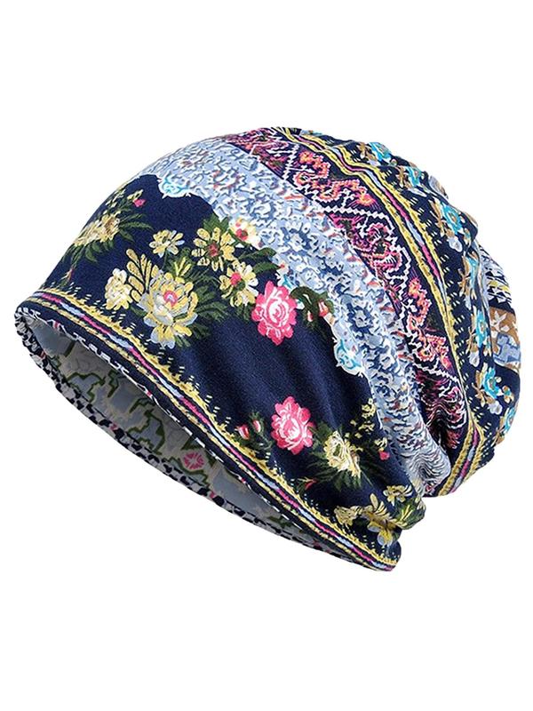 Unisex Casual Floral Print Sleep Beanie, Skull Cap