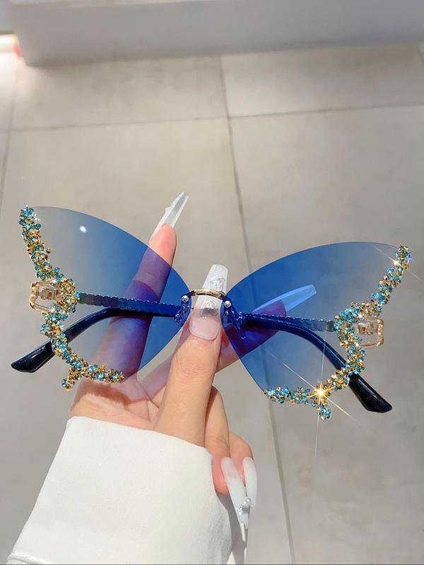 Women's Fashionable Rhinestone Decorated Butterfly Design Sunglasses, Trendy Novelty Sunglasses for Travel & Daily Use, Fashion Accessories for Outdoor Activities