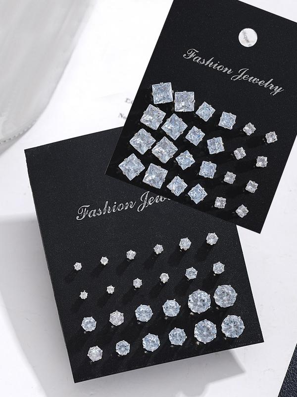 Punk Street Style Rhinestone Stud Earrings, Summer 2024 New Style Geometric Design Ear Piercing Kits, Trendy All-match & Exquisite Jewelry for Birthday Gift for Back To School