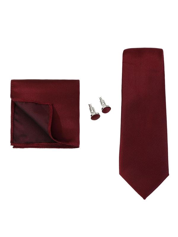 Men's Solid Color Classic Striped Tie & Handkerchief & Cufflink Set for Gift, 2024 Business Formal Suit Accessories