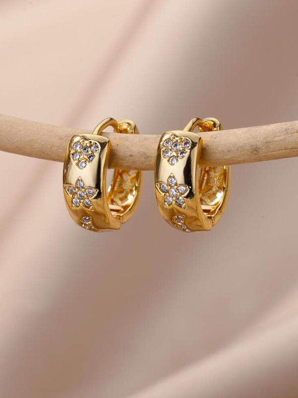 Fashion Trendy Rhinestone Decor Hoop Earrings for Girlfriend, Casual Ear Matching Jewelry for Party, Daily Clothing Decor