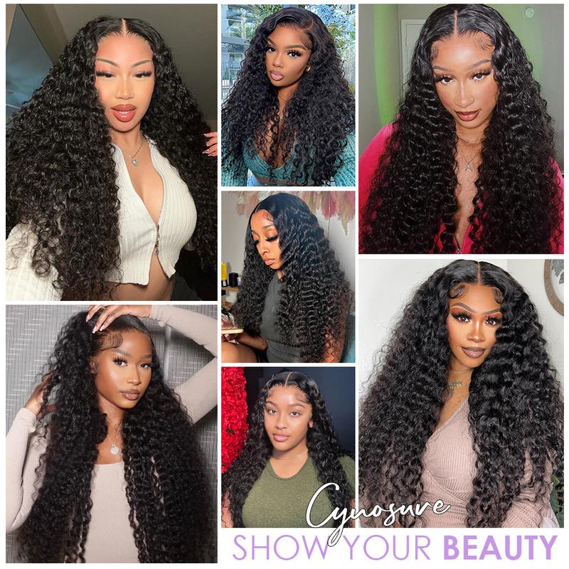 Cynosure Hair 13X6 HD Transparent Lace Front Human Hair Wigs 220% Density Brazilian Deep Wave Lace Frontal Human Hair Wig For Women 18-30 inch Pre Plucked with Baby Hair