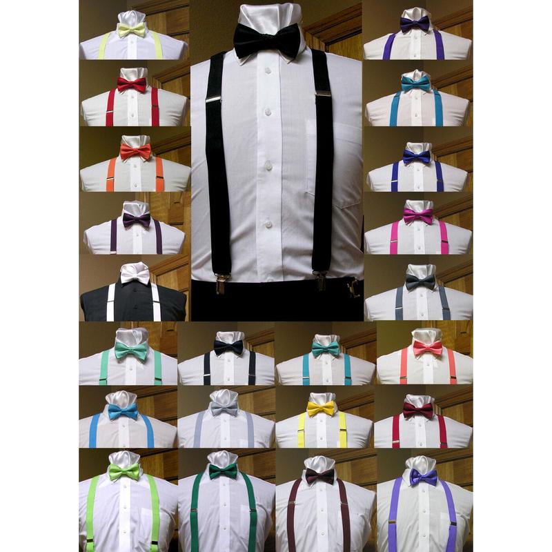 Men's clip-on suspenders x back and Bow Tie Retro Steampunk Costume Tux Prom