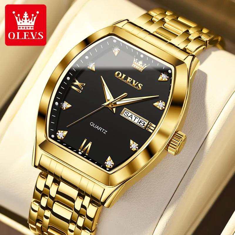 OLEVS New Men's Watches Quartz Luxury Gold Watch Classics Tonneau Dial Top Brand Waterproof Luminous Quartz Watch for Men 5528