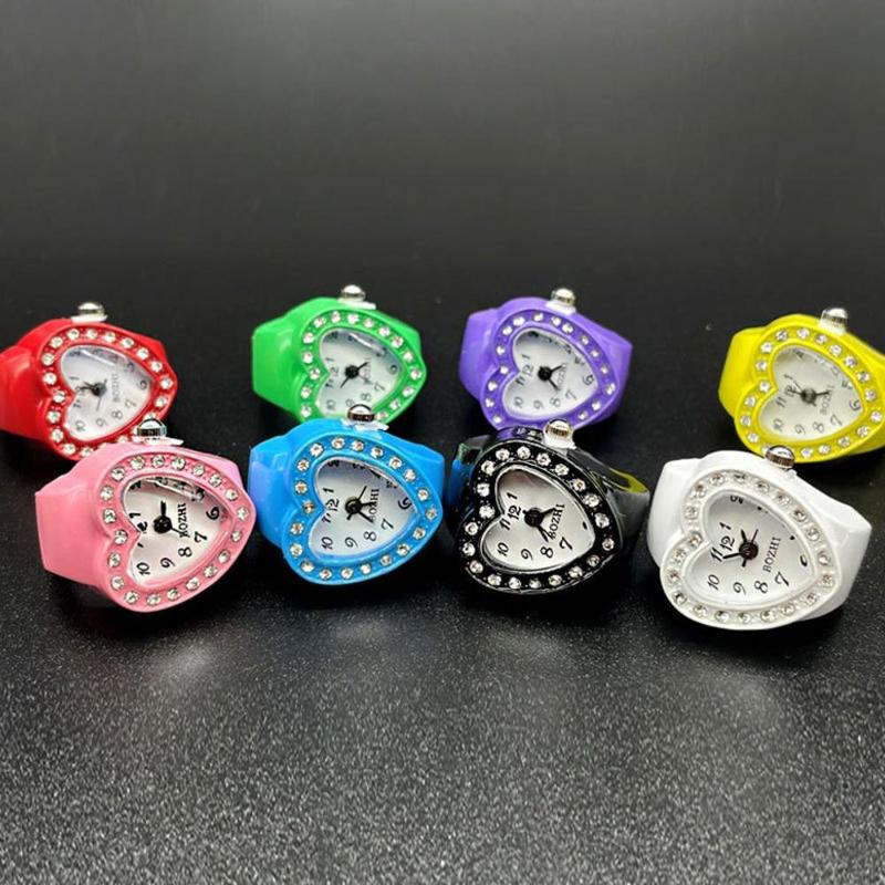 Heart Shaped Watch Ring, 1 Count Mini Rhinestone Decorated Watch Ring, Fashionable Watch Ring for  Party Favors